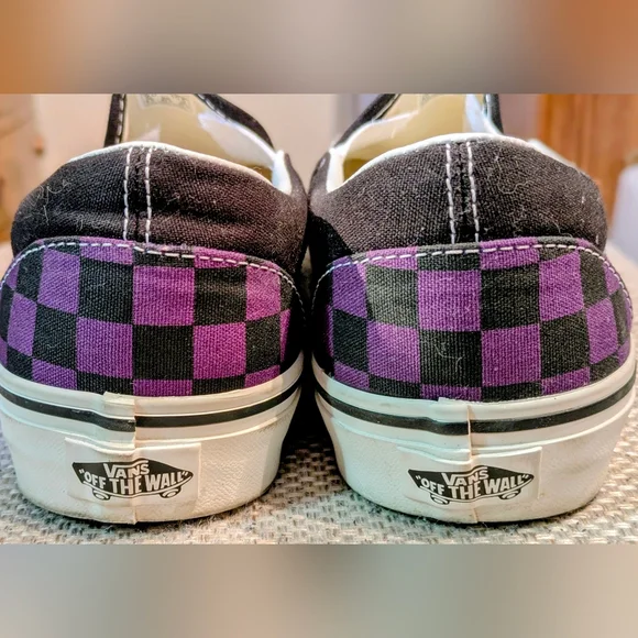 Vans Purple and Black Checkered Slip-On Shoes - Picture 4 of 6